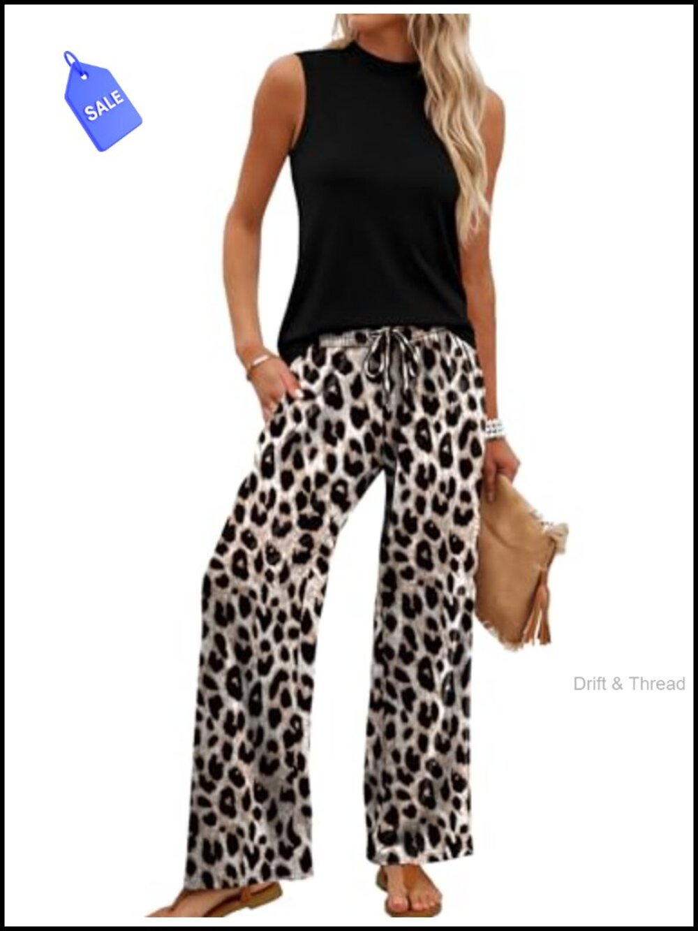 Womens 2 Piece Wide Leg Pant Set Sleeveless Mock Neck Cropped Top Travel